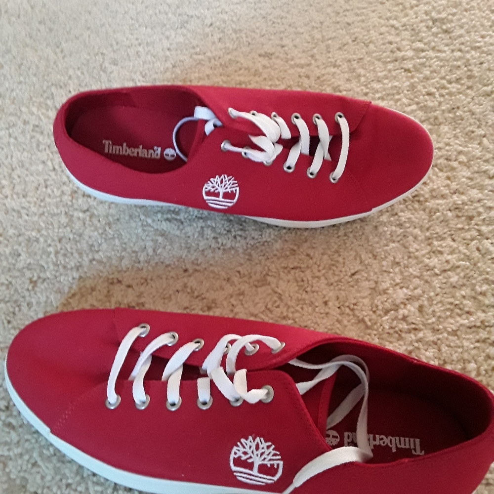 Red Timberland canvas shoes size 11.5